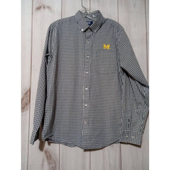 Michigan Wolverines Cutter and Buck Shirt Men's Medium Black White Button Front - Picture 1 of 9